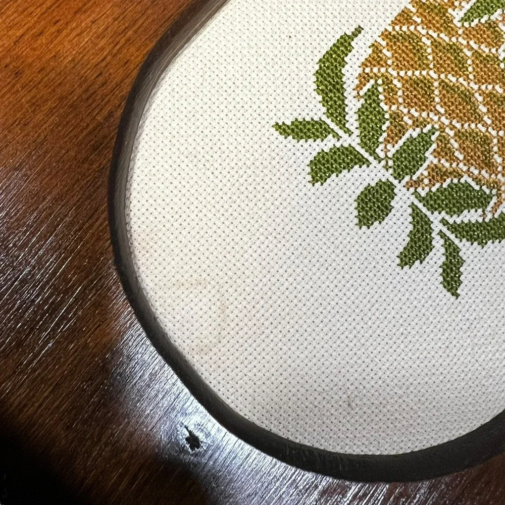 Vintage Pineapple Wall Pocket Mail Holder Needlepoint Wood Tropical Island Decor